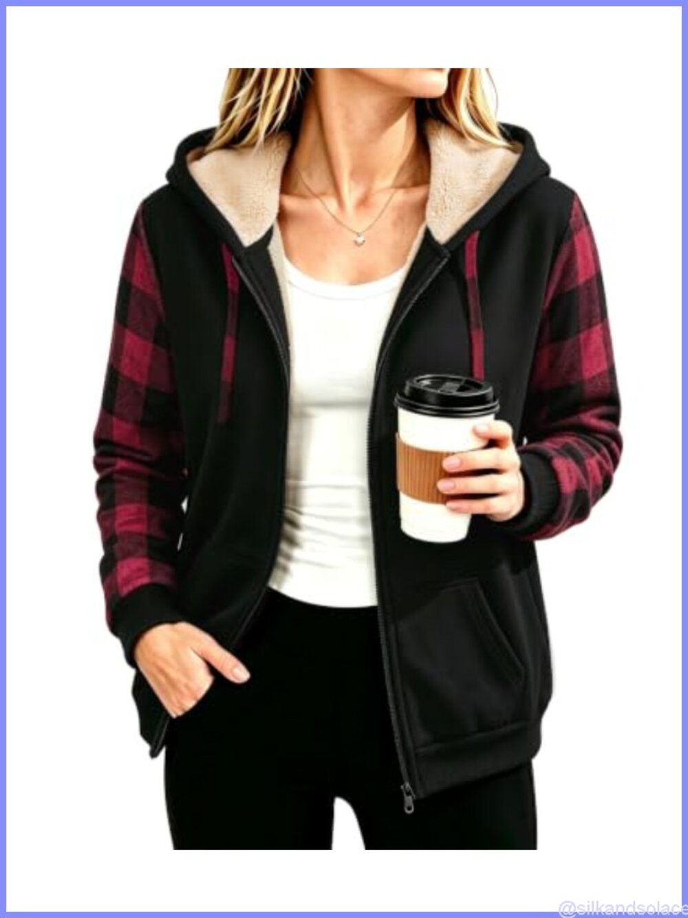 Women's Zip Up Hoodie Sherpa Fleece Lined Jacket Slim Fit Heavyweight Casual